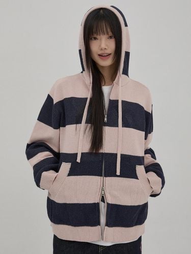 Striped Scassi Hooded Knit Zip-up Cardigan [Navy] - WAIKEI - Modalova