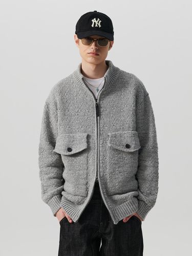 Crease Garment Wool Blended Zip-up Cardigan [Gray] - beyondcloset - Modalova