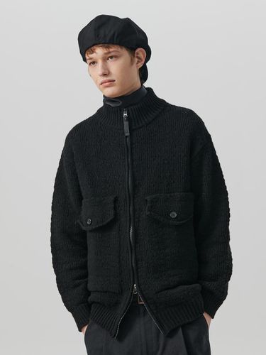 Crease Garment Wool Blended Zip-up Cardigan [Black] - beyondcloset - Modalova