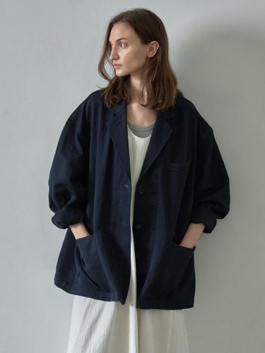 Linen Curved Sleeve Blazer [Navy] - FACADE PATTERN - Modalova