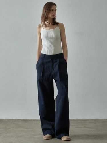 Linen Double Pocket Wide Pants [Navy] - FACADE PATTERN - Modalova
