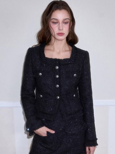 Spangle Fringe Tweed Blazer [Black] - Rosefrantz - Modalova