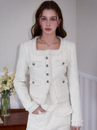 Spangle Fringe Tweed Blazer [Ivory] - Rosefrantz - Modalova