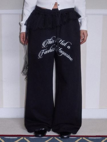 Lace Layered Lettering Pants [Black] - Rosefrantz - Modalova