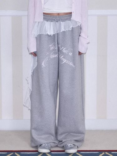 Lace Layered Lettering Pants [Gray] - Rosefrantz - Modalova