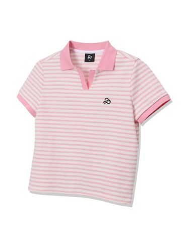 Striped String Collar Women's T-shirt [PINK] - 20TH HOLE - Modalova