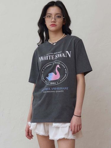 White Swan Pigment Short-Sleeve T-shirt [] - PLUNASTUDIO - Modalova