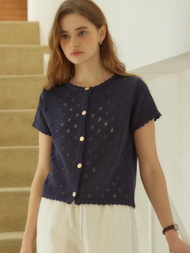 Goldish Button Punching Cardigan [Navy] - ourhope - Modalova