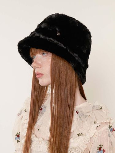 Fur Bucket Hat [Black] - Brown Hat - Modalova