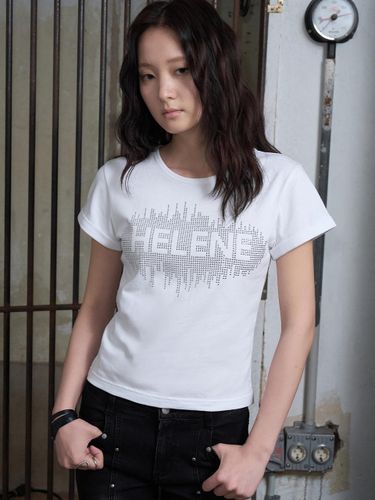 ★HELENE PARIS★ Rough Line Overfit Half T-Shirt Oatmeal HELENE PARIS Clothing | Modalova
