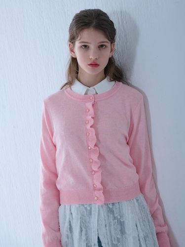 FRILL KNIT CARDIGAN [PINK] - ILLUSELLE - Modalova