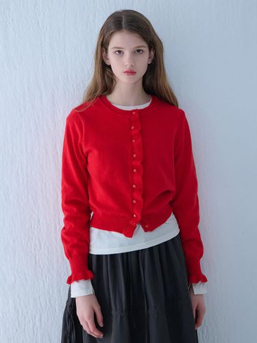 FRILL KNIT CARDIGAN [RED] - ILLUSELLE - Modalova