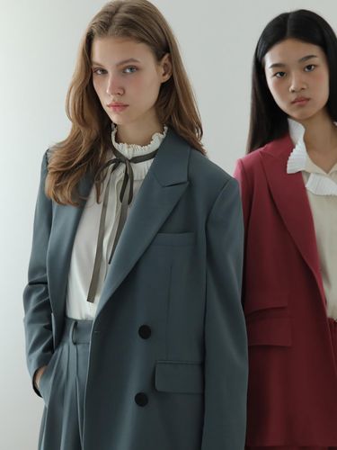 CAIGIENNE Loose-fit Setup Double Tailored Blazer [Jungle Green] - CAHIERS - Modalova