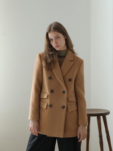 CAIGIENNE] Loose-fit Double Tailored Wool Blazer [Beige] - CAHIERS - Modalova