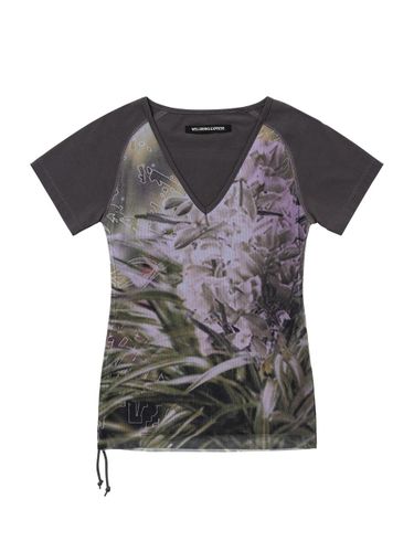 Printed Mesh Top T-Shirt [Charcoal] - WELLBEING EXPRESS - Modalova