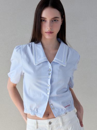 Crop Short-Sleeve Blouse [Blue] - INSTANTFUNK - Modalova