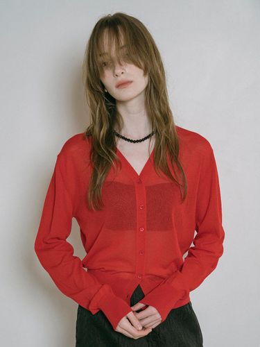 Soft Sheer Cardigan (KN4263) [Red] - vanone atelier - Modalova