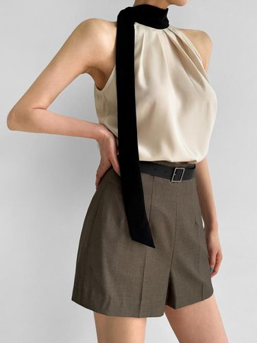 Halterneck Color Block Tie Blouse - MOONT - Modalova
