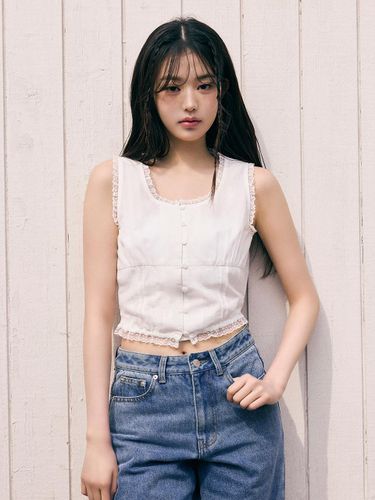 Lace Crop Sleeveless Blouse [White] - ROLAROLA - Modalova