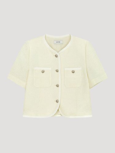 Color Block Glitter Crop Blazer (AWWJKP21210) [IV] - SISTINA - Modalova