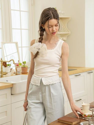 DD Square Neck Lace Tank Top [3color] - DUNDROP - Modalova