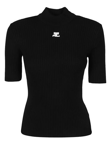 COURRÃGES - Short Sleeve Ribbed Knit Sweater - CourrÃ¨ges - Modalova