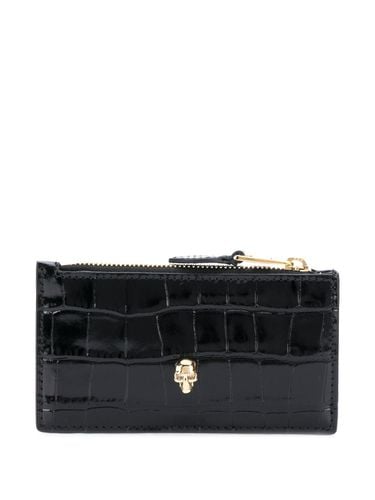 Skull Zip Crocodile-effect Leather Credit Card Case - Alexander McQueen - Modalova