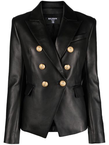 Double-breasted Leather Blazer - Balmain - Modalova