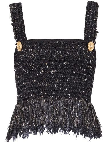 Buttoned Fringed Tweed Cropped Top - Balmain - Modalova