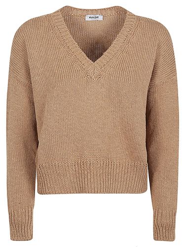 Cotton And Linen Blend V-neck Sweater - Base - Modalova