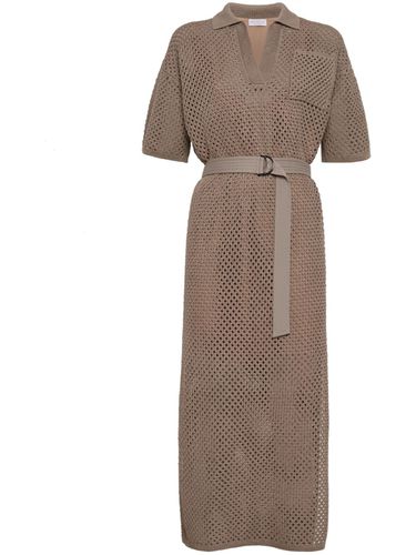 Cotton Net Dress With Belt - Brunello Cucinelli - Modalova