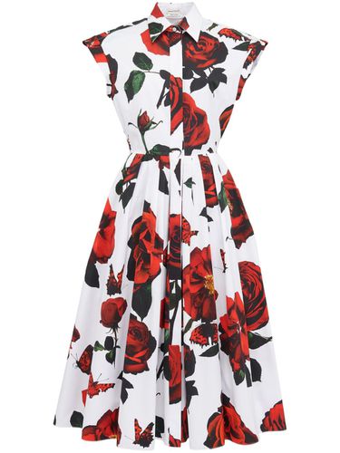 Rose Print Flared Midi Dress - Alexander McQueen - Modalova