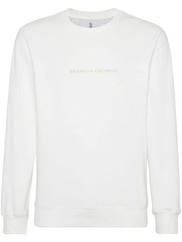 Cotton Sweater With Embroidered Logo - Brunello Cucinelli - Modalova