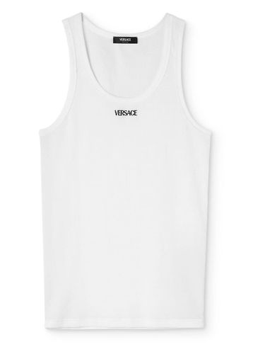 Logo Ribbed Cotton Tank Top - Versace - Modalova