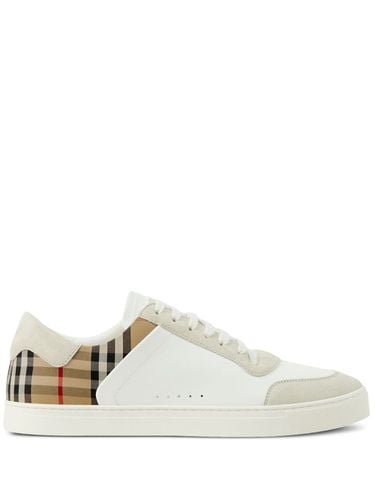 Check And Leather Sneakers - Burberry - Modalova