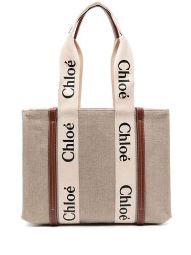 CHLOÉ - Woody Medium Canvas And Leather Tote Bag - Chloé - Modalova