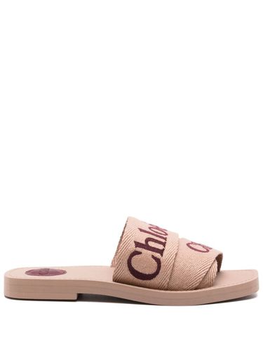 CHLOÉ - Woody Canvas And Leather Flat Sandals - Chloé - Modalova