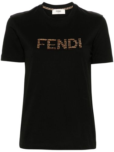 Embroidered Logo Cotton T-shirt - Fendi - Modalova