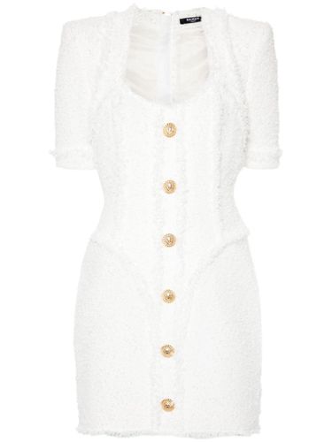 Buttoned Tweed Short Dress - Balmain - Modalova