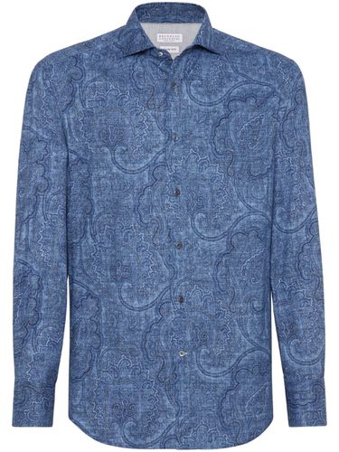 Slim Fit Cotton Shirt With Paisley Print - Brunello Cucinelli - Modalova