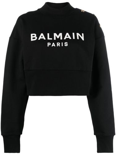 Logo Organic Cotton Cropped Sweatshirt - Balmain - Modalova