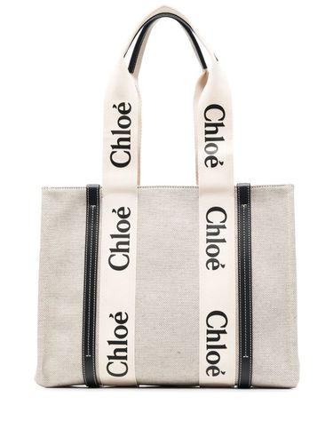 CHLOÉ - Woody Medium Canvas And Leather Tote Bag - Chloé - Modalova