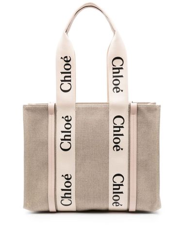 CHLOÉ - Woody Medium Canvas And Leather Tote Bag - Chloé - Modalova