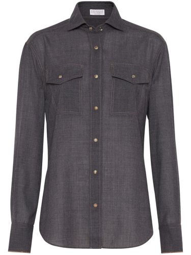 Wool Organza Shirt With Shiny Details - Brunello Cucinelli - Modalova