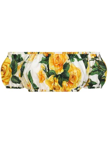 Cotton Cropped Top With Roses Print - Dolce & Gabbana - Modalova