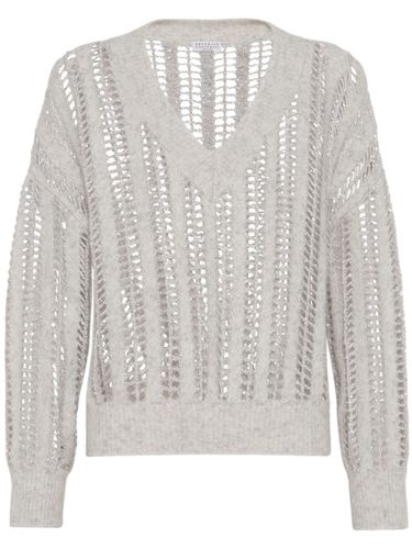 Mohair Wool Dazzling Net V-neck Sweater - Brunello Cucinelli - Modalova