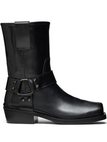 Rockstud Leather Biker Boots - Valentino Garavani - Modalova