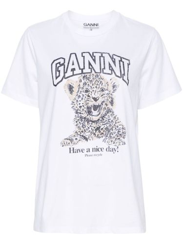 Leopard Print Cotton T-shirt - Ganni - Modalova