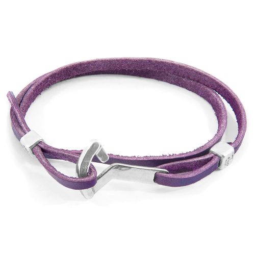 Grape Flyak Anchor Silver and Flat Leather Bracelet - ANCHOR & CREW - Modalova