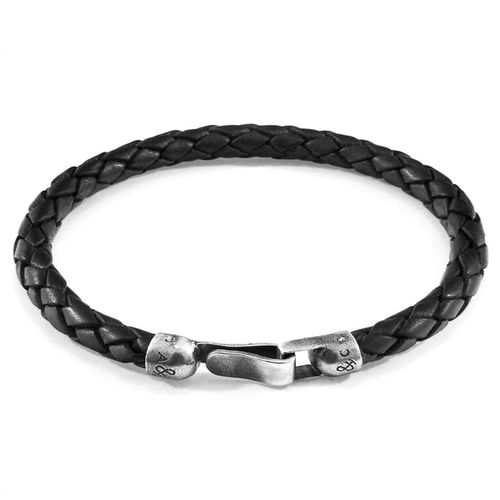 Midnight Skye Silver and Braided Leather Bracelet - ANCHOR & CREW - Modalova